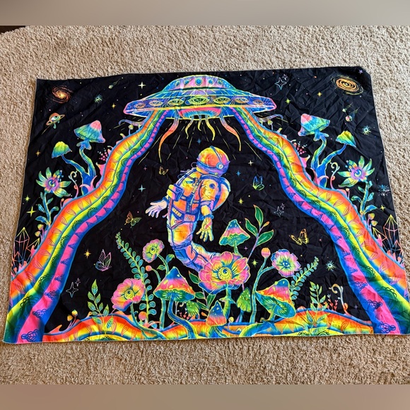 Other - Blacklight Vibrant Astronaut and UFO Wall Tapestry